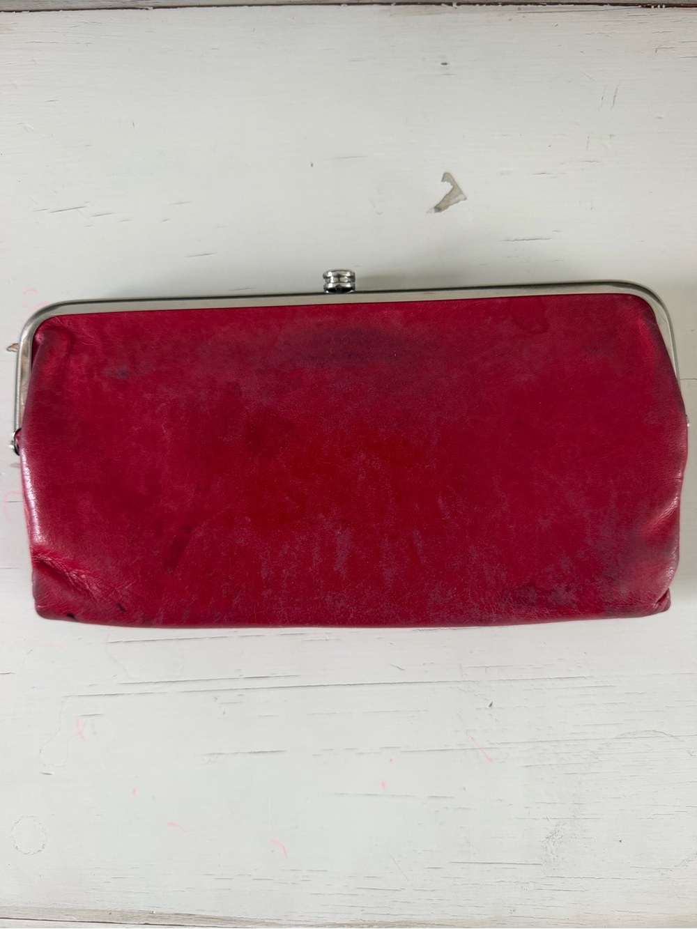 Hobo Lauren Double Frame Clutch Wallet Red Leather Kiss Lock Organizer